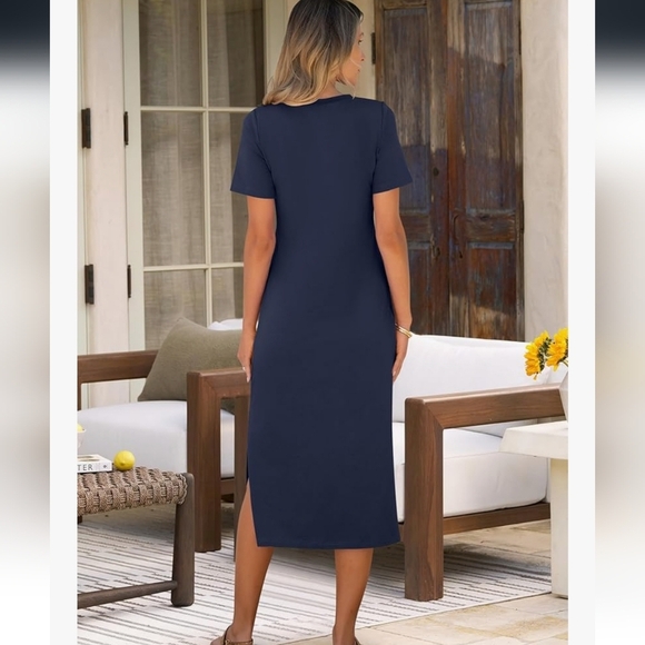 Navy Blue T-Shirt Dress With Pockets NWT - Picture 3 of 16